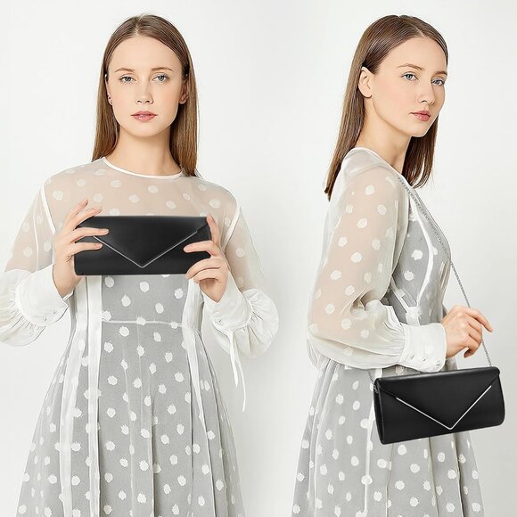 Women's Black 3 Clutch Purses Sparkling Envelope Evening Bag Detachable Chain - Picture 2 of 7